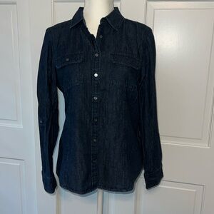 Talbots Dark denim Button front Shirt Sz 12 M